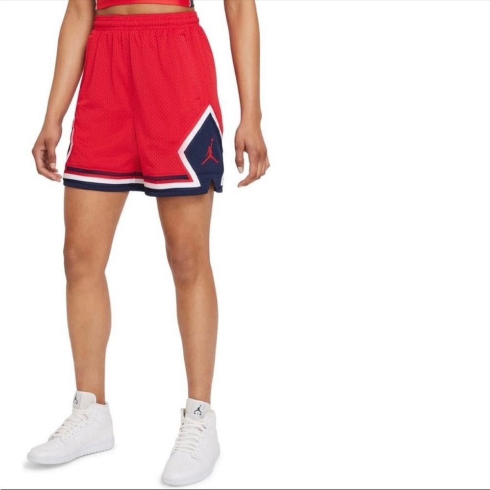 New Nike Jordan Women's Plus Size 3X Red Navy Essential Diamond Athletic Shorts